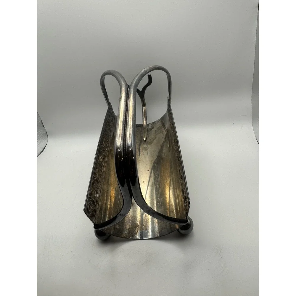 Antique‎ Silver Plated Serving Basket Ornate Floral Trim Footed Handle